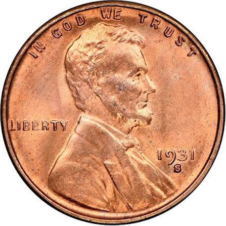 1931-S wheat penny mintmark close-up showing the S below the date
