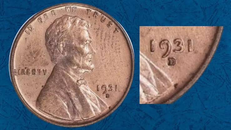 1931-D repunched mintmark RPM variety showing secondary D impression under magnification