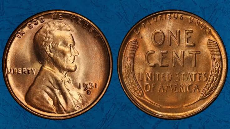 1931 wheat penny grading strip showing four condition tiers from Good to Mint State with visible wear differences